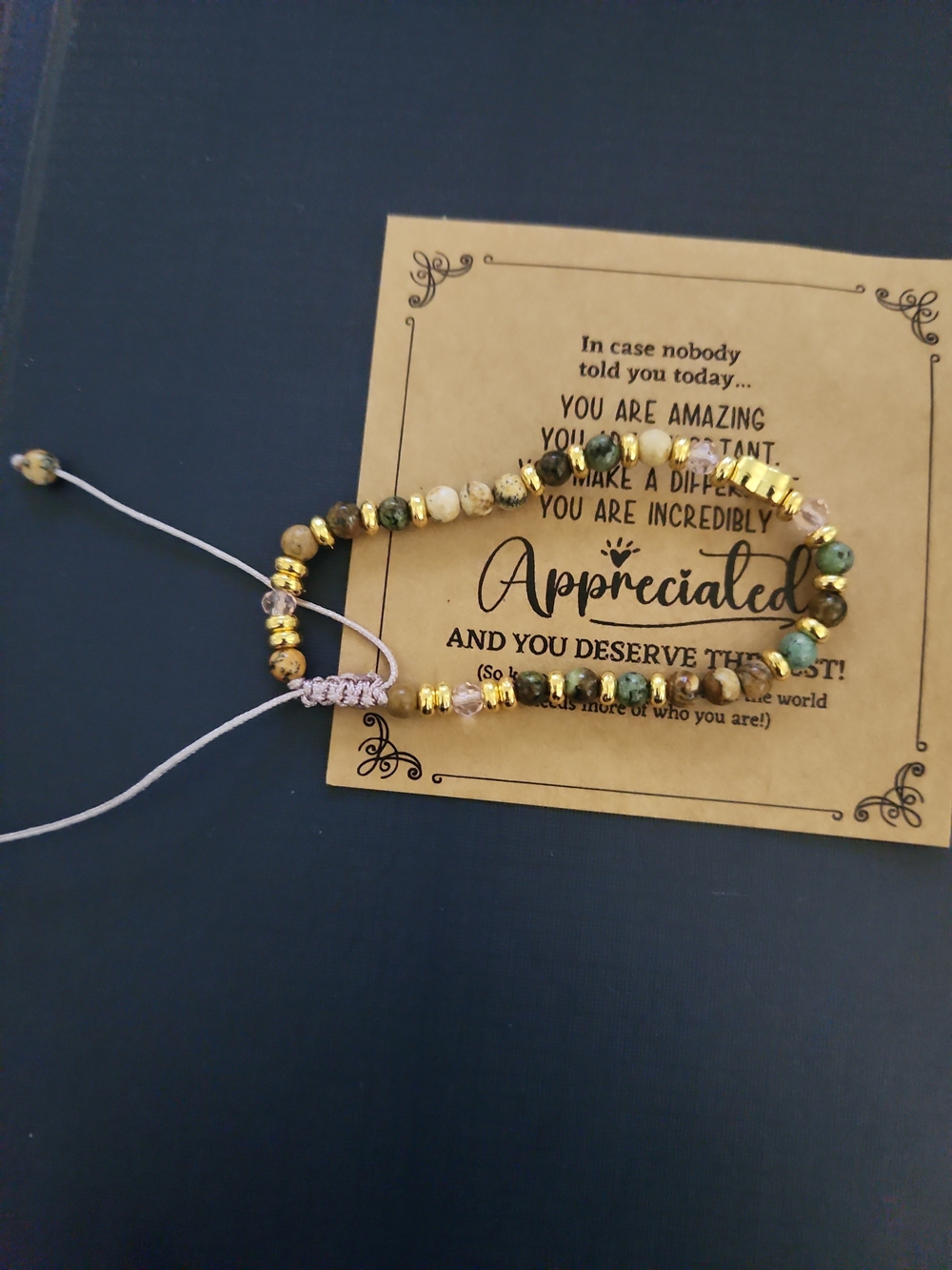 Gold and Green Beaded Adjustable Bracelet